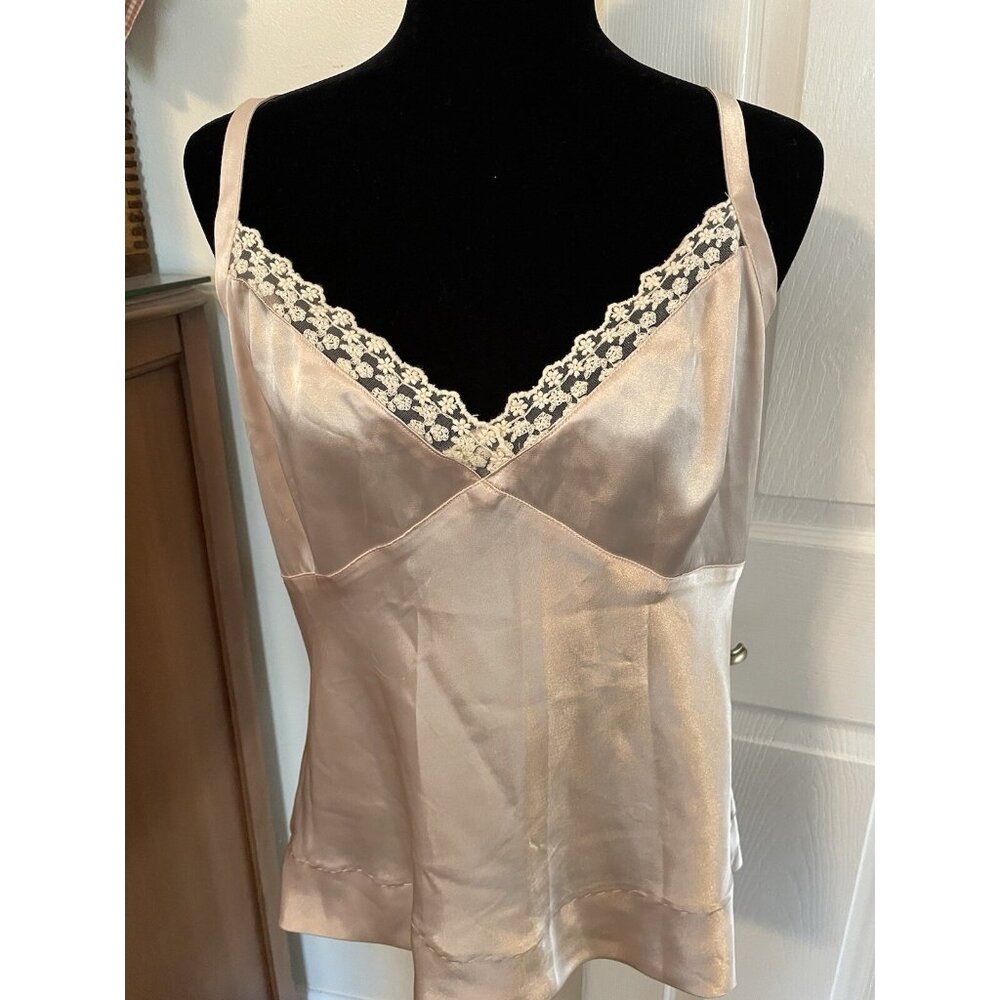 Y2K Cami Tank Top‎ Smooth Satin Lace Baby Doll XL CHAMPAGNE George